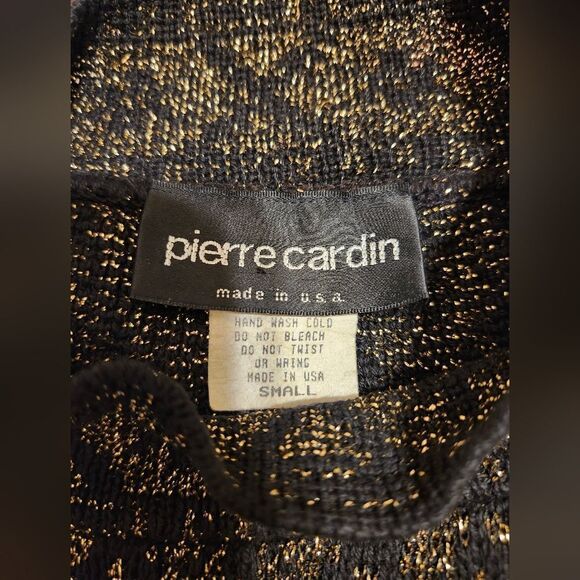 Vintage VG 1980's Pierre Cardin Blk/Gold Lurex Knit A-Line Mini Dress Sz.S USA - Picture 3 of 8